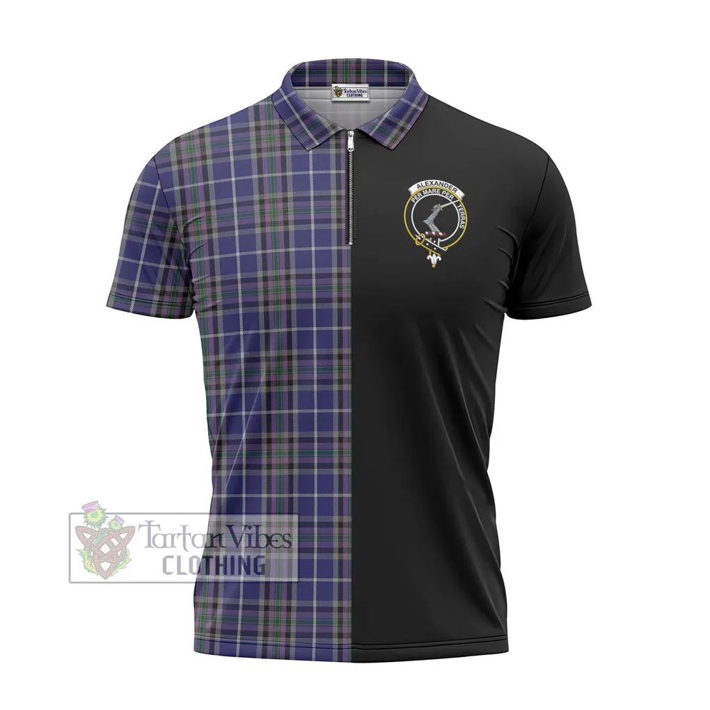 Alexander of Menstry Tartan Zipper Polo Shirt with Family Crest and Half Of Me Style