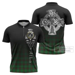 Anstruther Tartan Zipper Polo Shirt Featuring Alba Gu Brath Family Crest Celtic Inspired