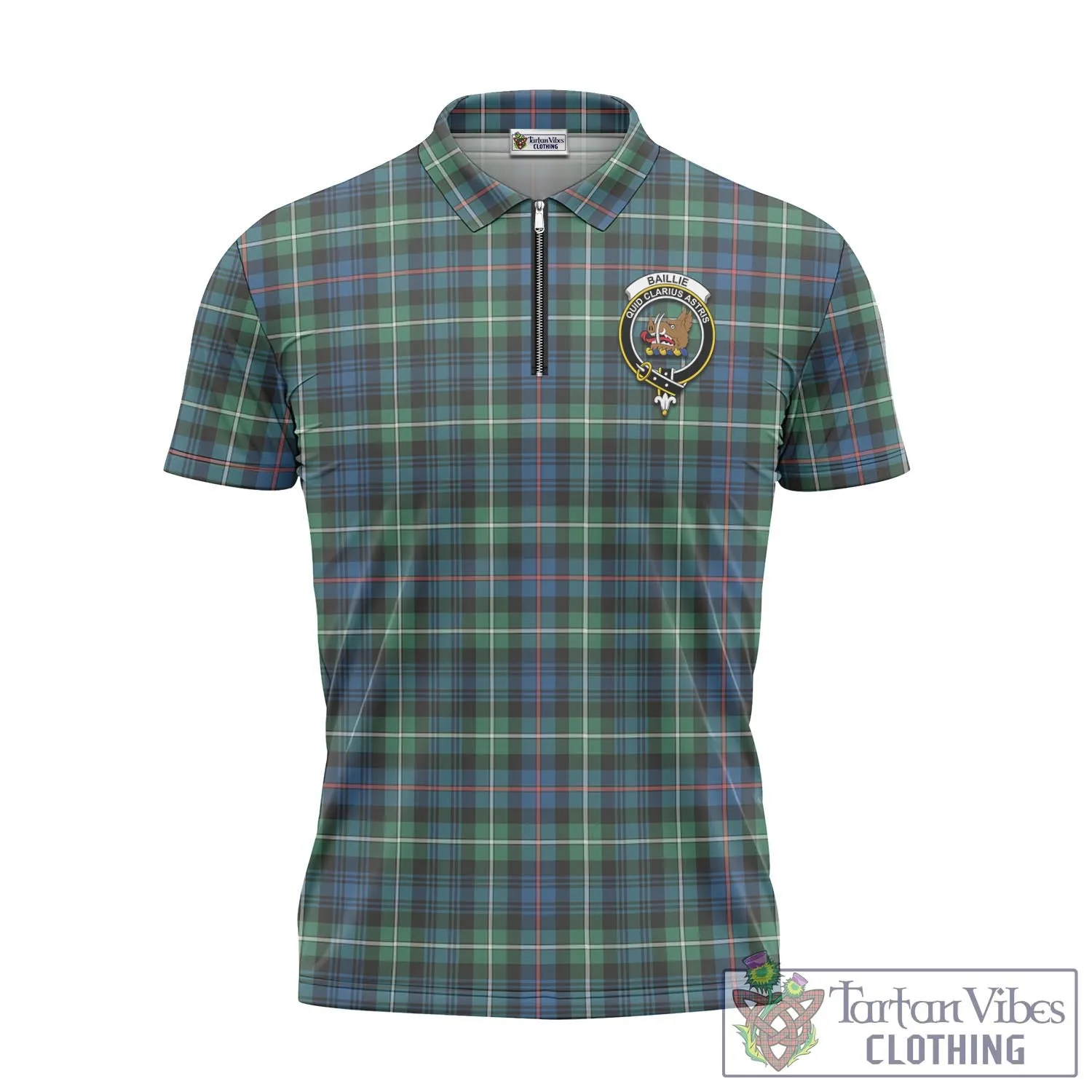 Baillie Ancient Tartan Zipper Polo Shirt with Family Crest