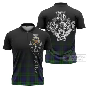 Bannatyne Tartan Zipper Polo Shirt Featuring Alba Gu Brath Family Crest Celtic Inspired