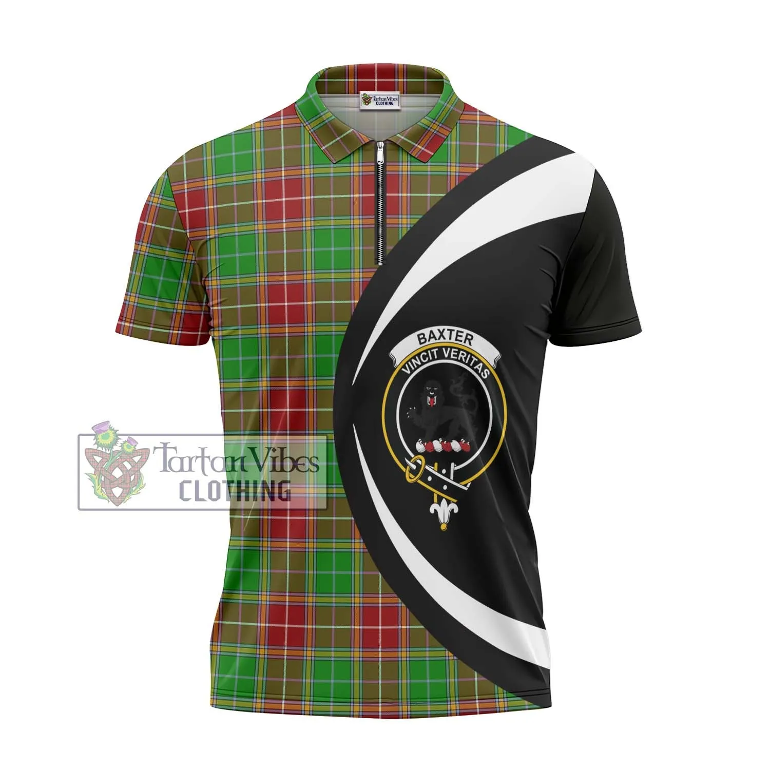 Baxter Modern Tartan Zipper Polo Shirt with Family Crest Circle Style