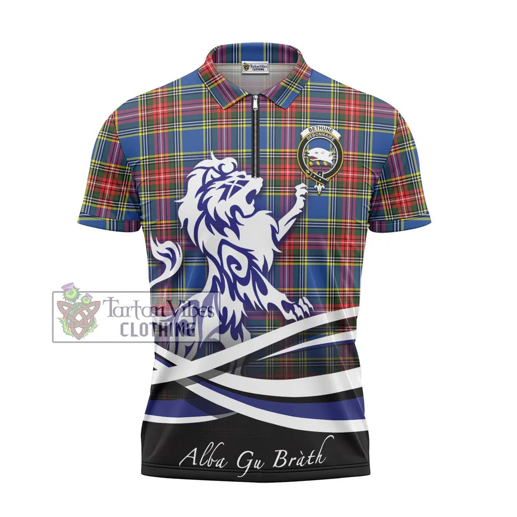 Bethune Tartan Zipper Polo Shirt with Alba Gu Brath Regal Lion Emblem