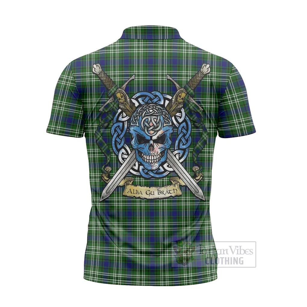 Blackadder Tartan Zipper Polo Shirt with Family Crest Celtic Skull Style