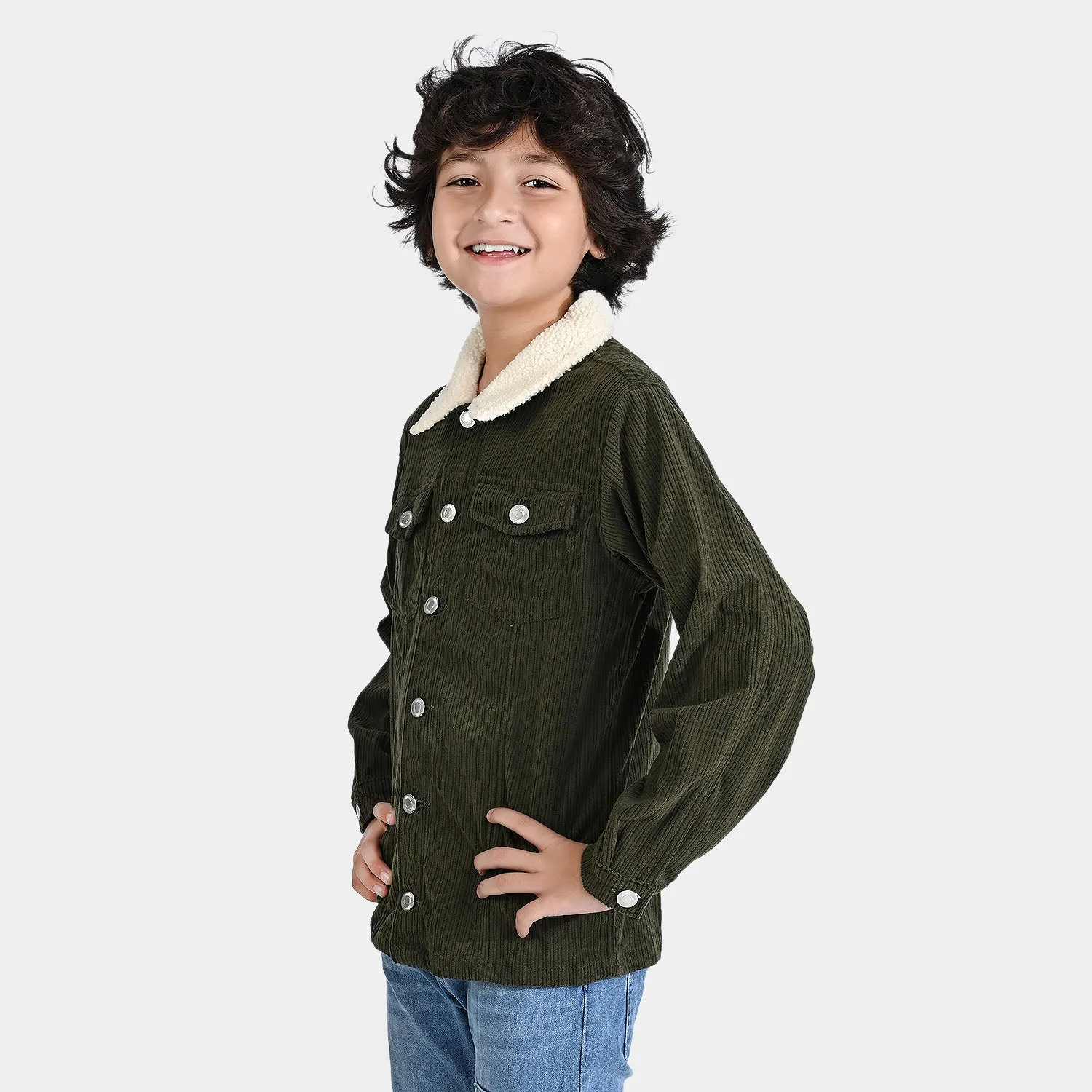 Boys Corduroy Woven Jacket-Olive