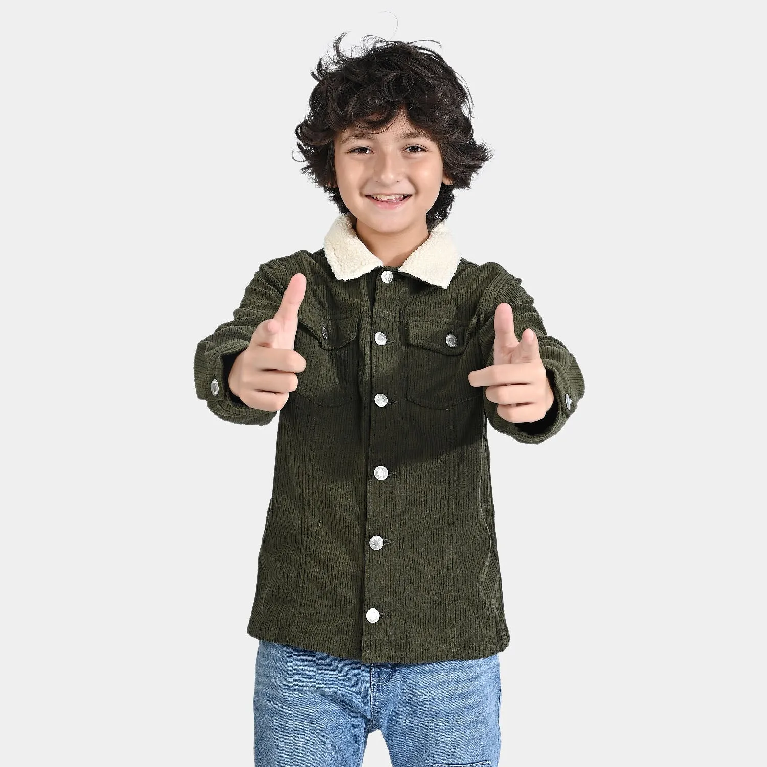 Boys Corduroy Woven Jacket-Olive