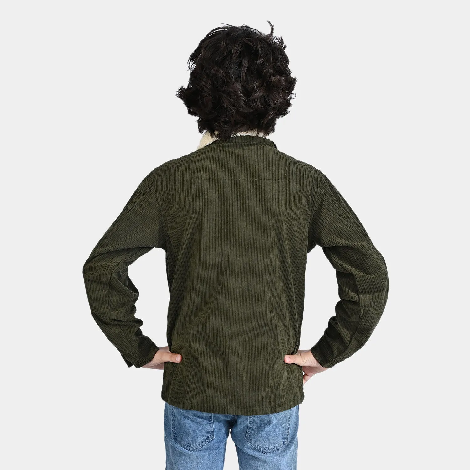 Boys Corduroy Woven Jacket-Olive