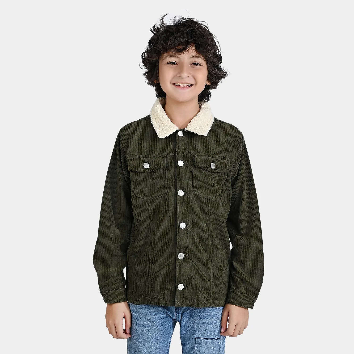 Boys Corduroy Woven Jacket-Olive