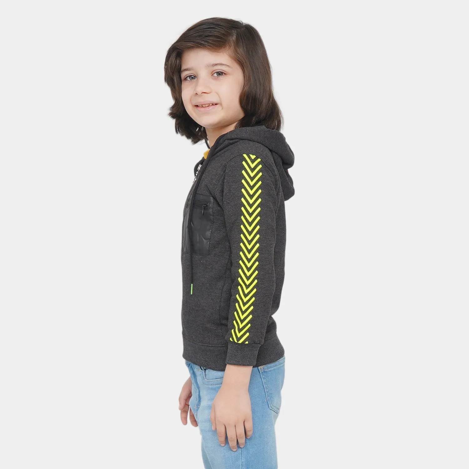 Boys Hooded Knitted Jacket Reflective - CHARCOAL