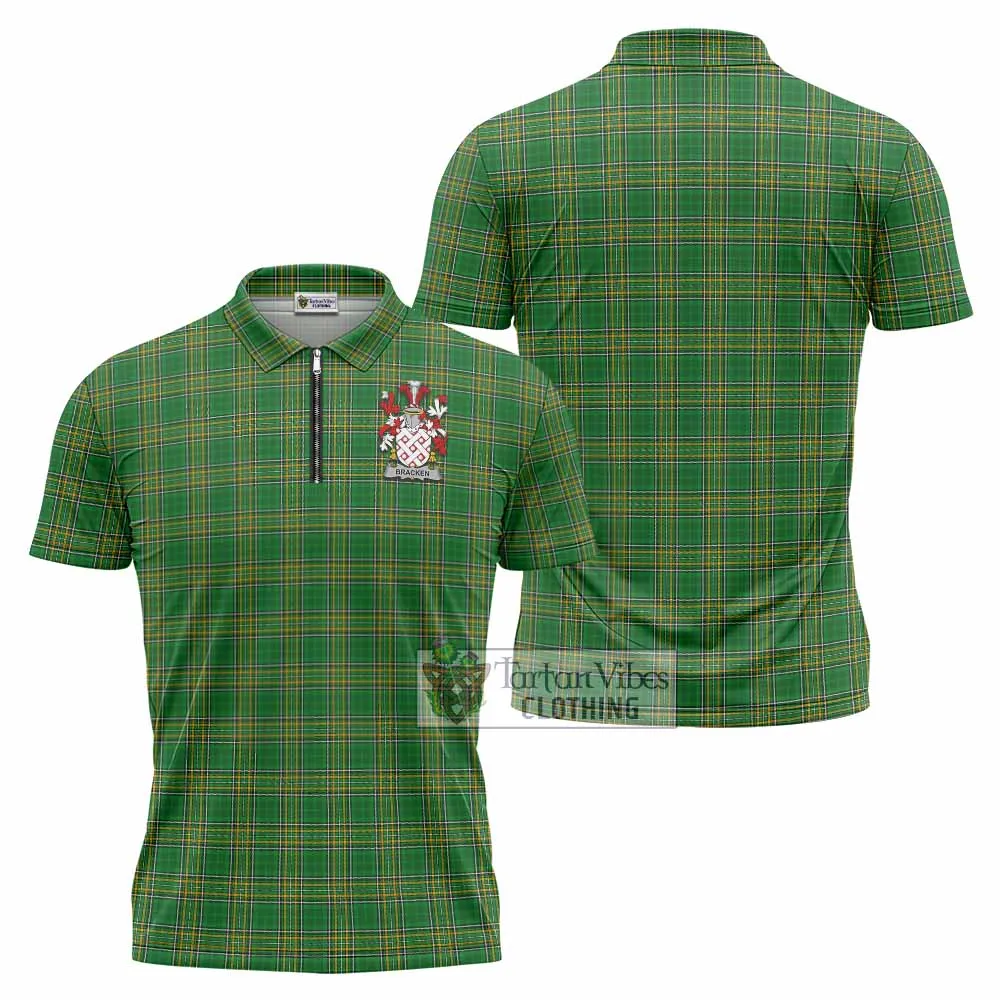 Bracken Irish Clan Tartan Zipper Polo Shirt with Coat of Arms