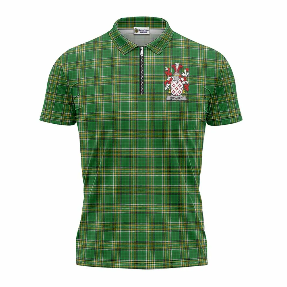 Bracken Irish Clan Tartan Zipper Polo Shirt with Coat of Arms