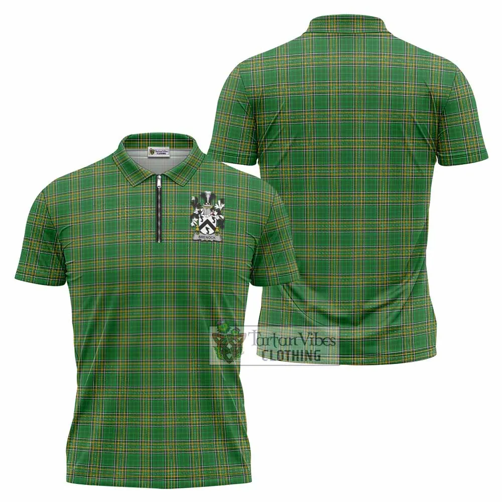 Brenock Irish Clan Tartan Zipper Polo Shirt with Coat of Arms