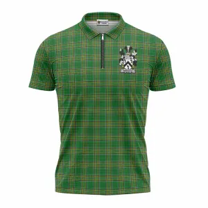 Brenock Irish Clan Tartan Zipper Polo Shirt with Coat of Arms