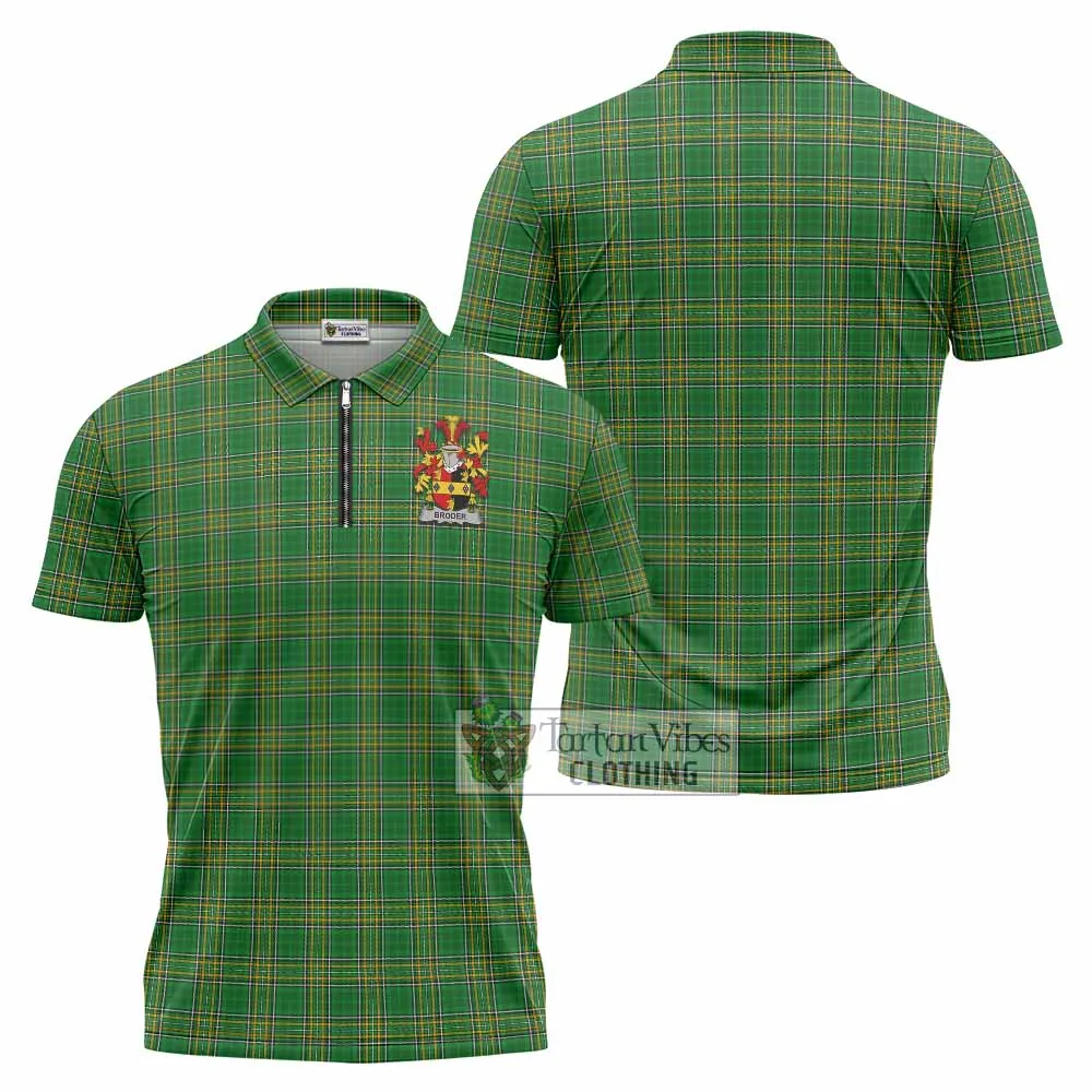 Broder Irish Clan Tartan Zipper Polo Shirt with Coat of Arms