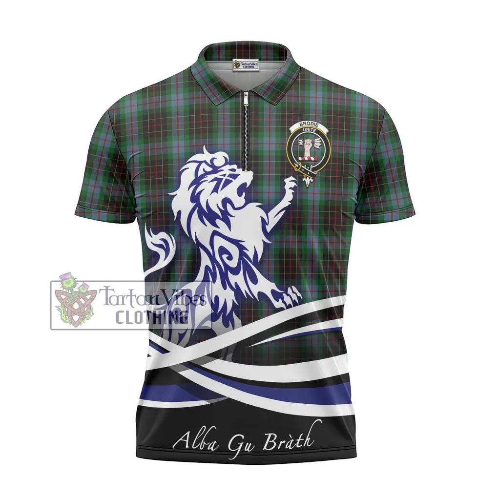 Brodie Hunting Tartan Zipper Polo Shirt with Alba Gu Brath Regal Lion Emblem