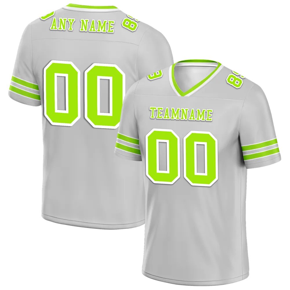 Custom Grey Sleeve Stripes Green Personalized Authentic Football Jersey FBJ02-bc0f078