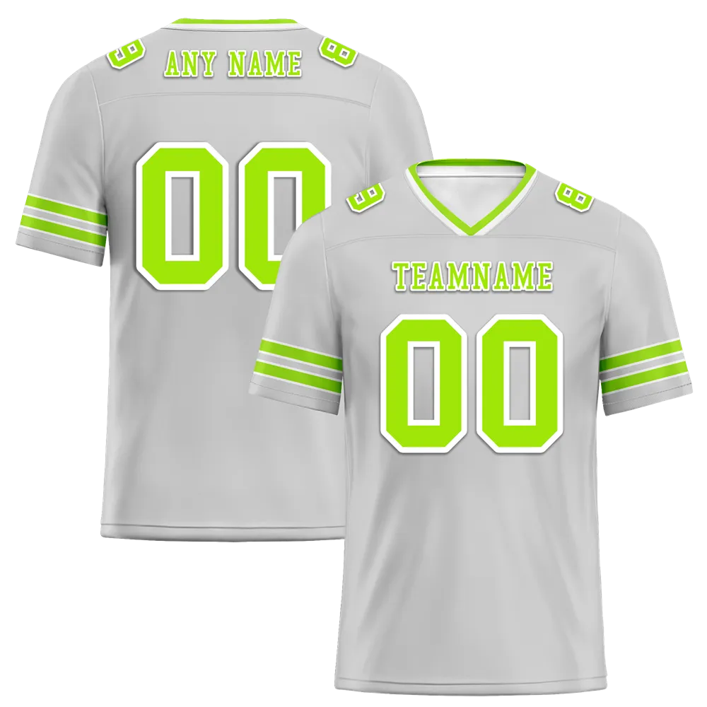 Custom Grey Sleeve Stripes Green Personalized Authentic Football Jersey FBJ02-bc0f078