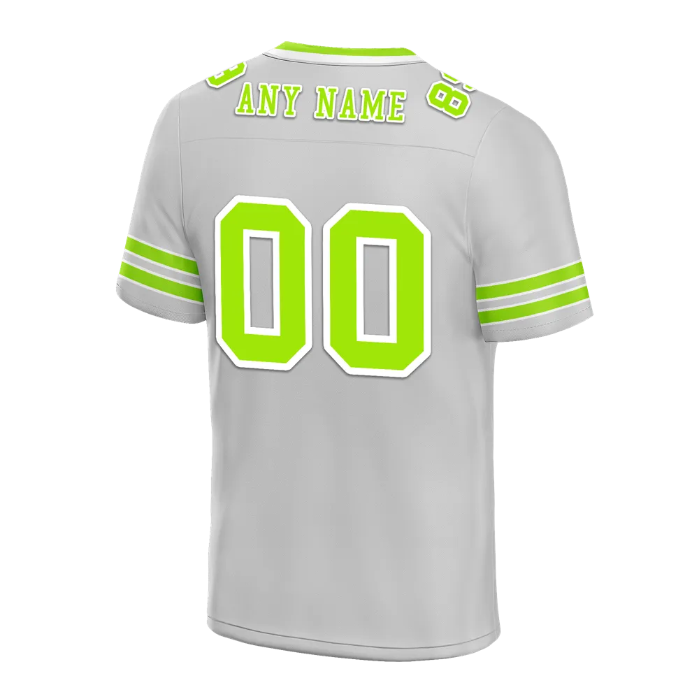 Custom Grey Sleeve Stripes Green Personalized Authentic Football Jersey FBJ02-bc0f078