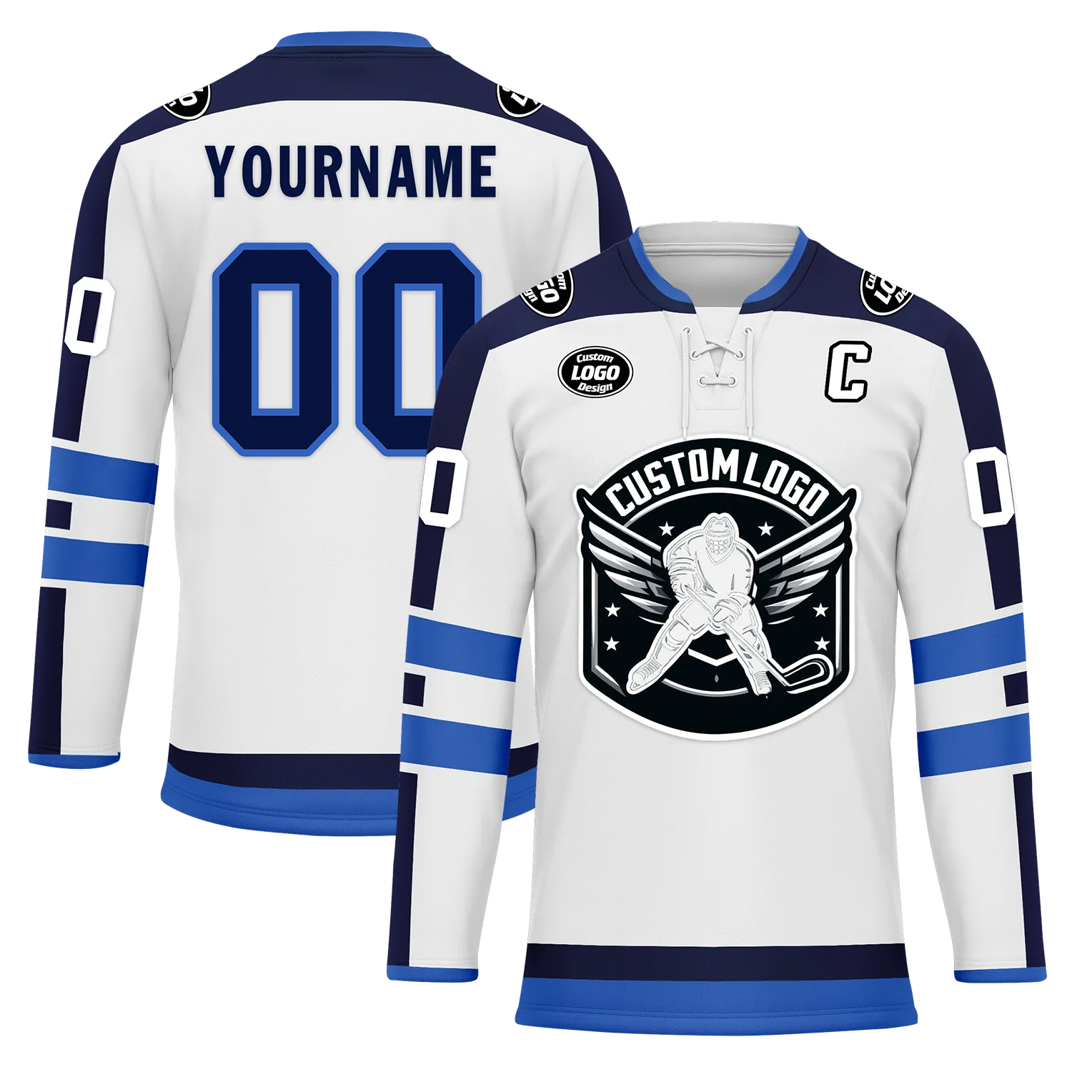 Custom White Blue Personalized Hockey Jersey HCKJ01-D0a70e0