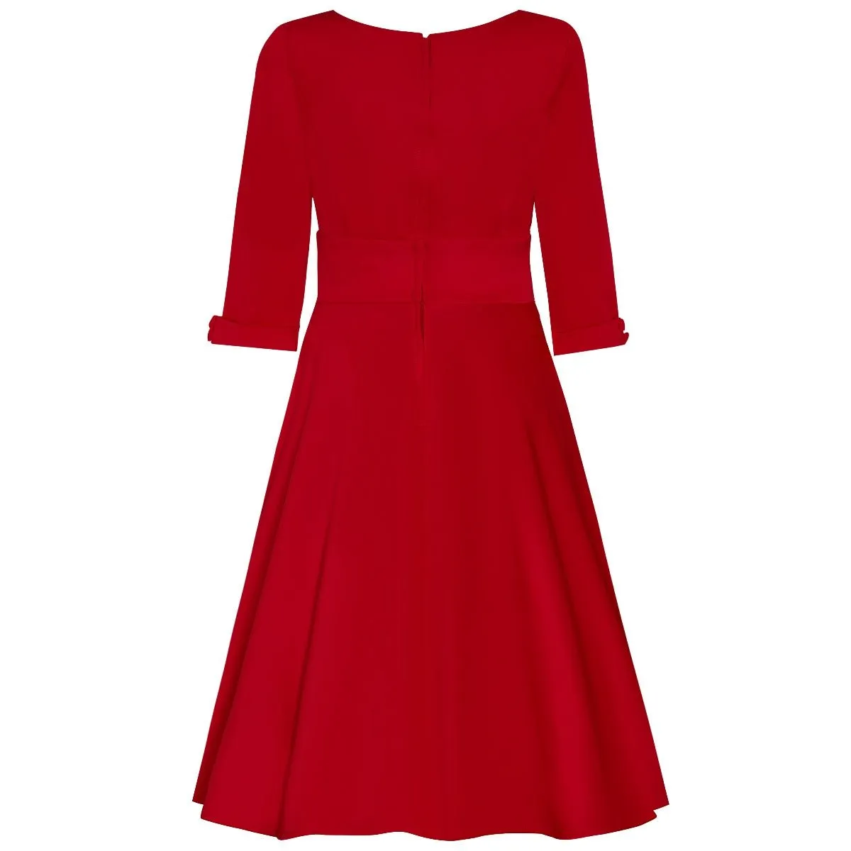 Debra Sweetheart Neckline Long Sleeves Stretchy Swing Dress Red