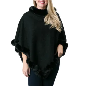 Desiree Poncho - Black w/ Black Faux Fur Trim