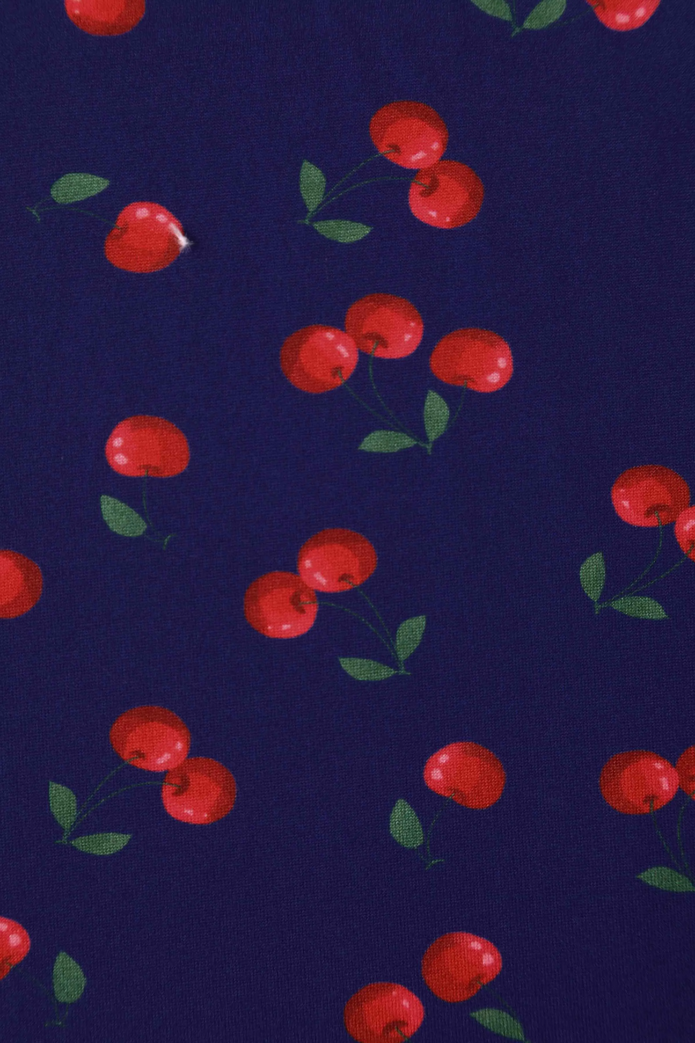 Donna Navy Blue Tea Dress in Cherry Fruit Print