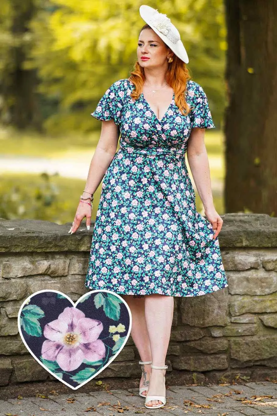 Donna Purple Floral Crossover Bust Dress