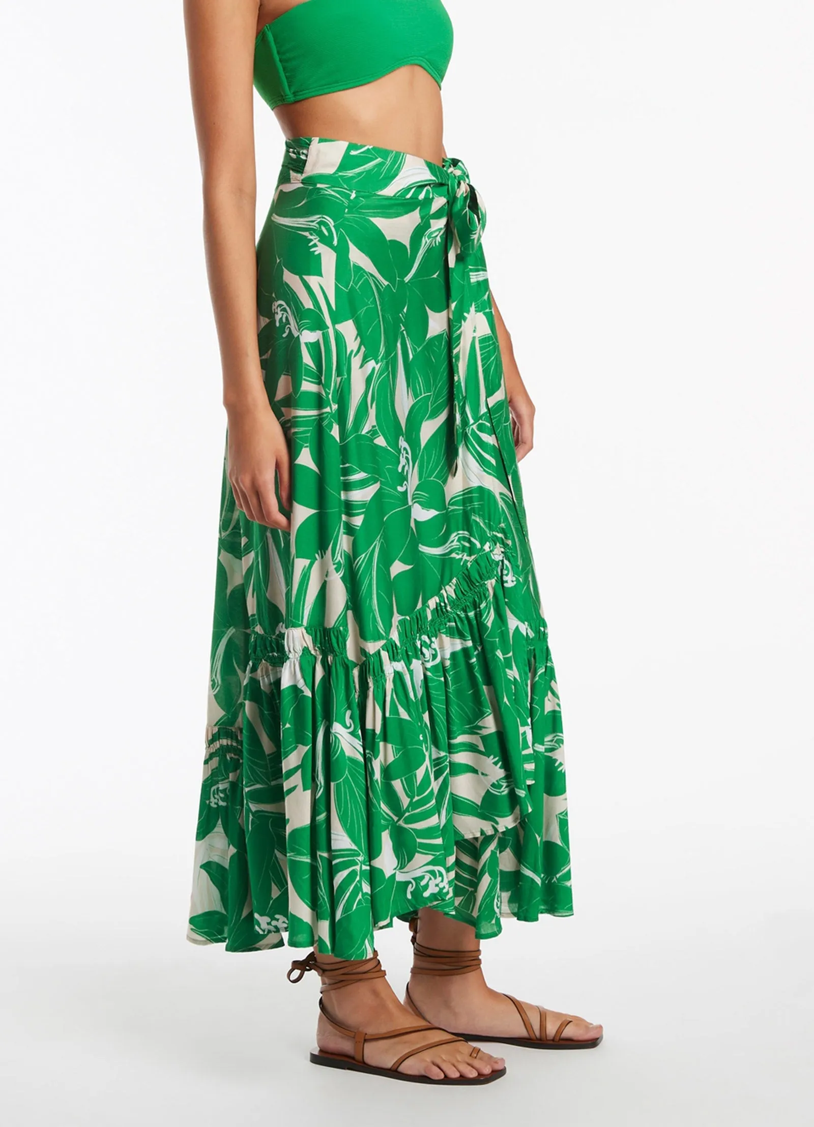 Floreale Ruffle Wrap Skirt - Green