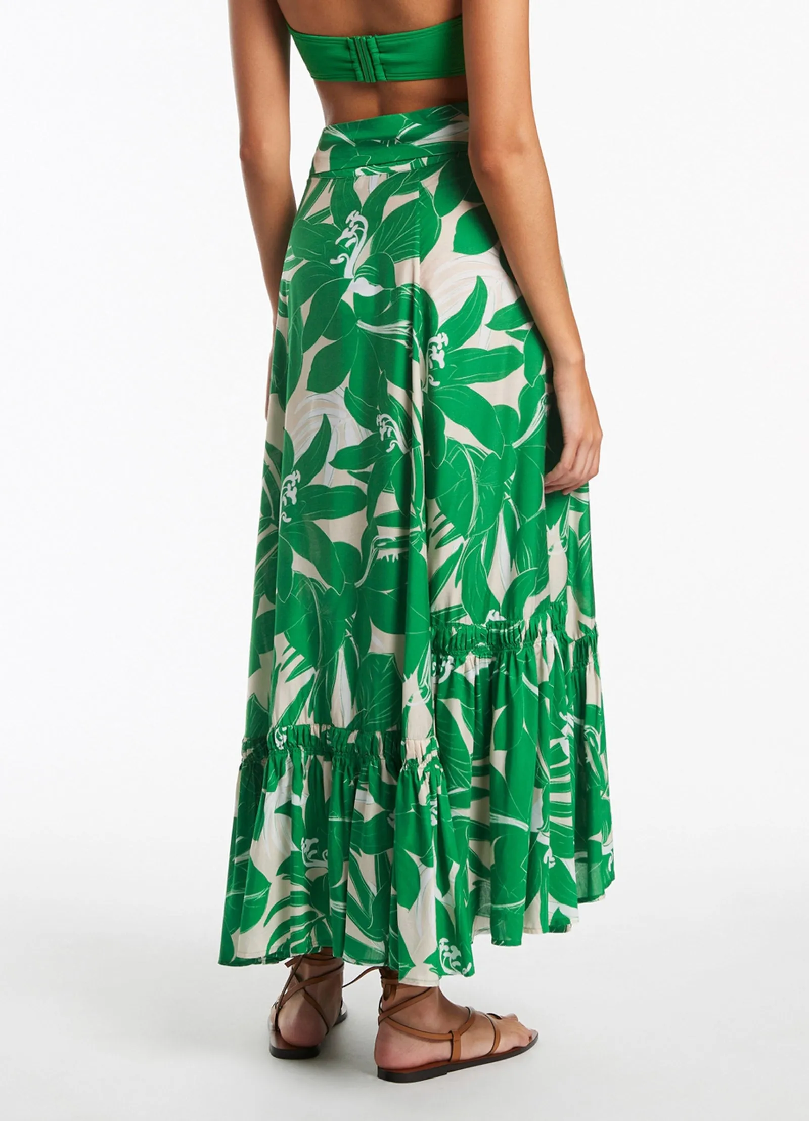 Floreale Ruffle Wrap Skirt - Green