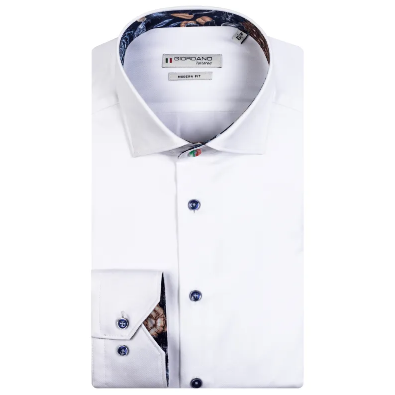 Giordano Fine Twill Cotton Modern Fit Semi Cutaway Shirt White 327883