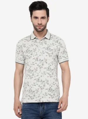 Grey Melange Printed Slim Fit Polo T- Shirt | Greenfibre