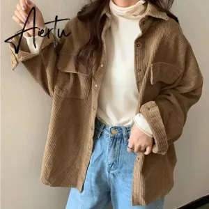 High quality corduroy jackets coats for women vintage khaki black beige thick shirt clothing female woolen spring tops outerwear