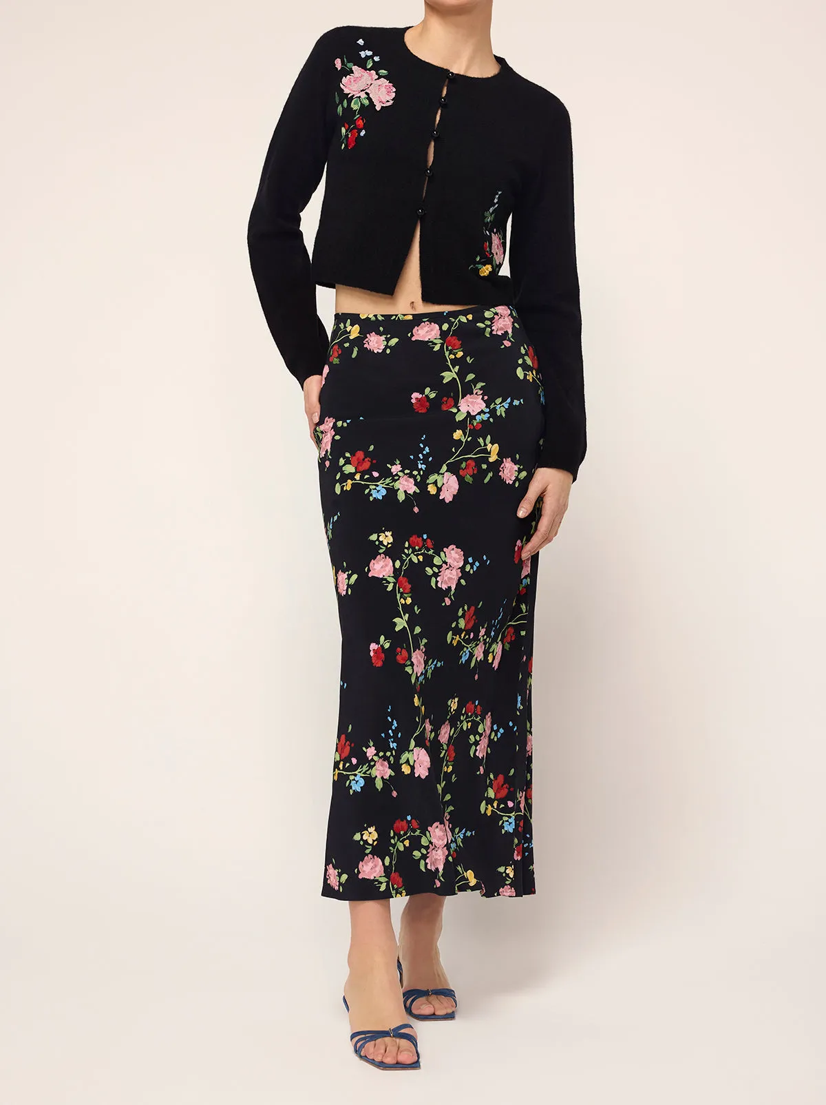 Layla Black Trailing Floral Maxi Skirt