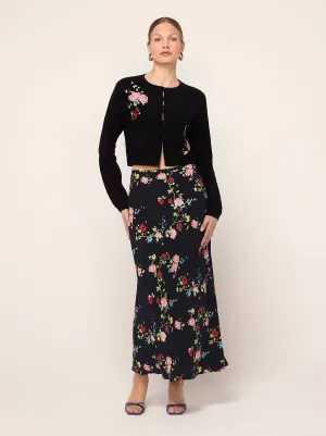 Layla Black Trailing Floral Maxi Skirt