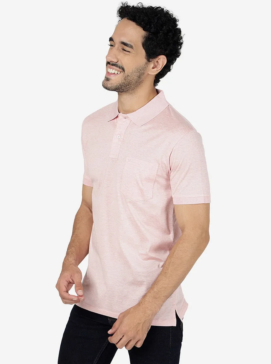 Light Pink Solid Slim Fit Polo T-Shirt | JadeBlue