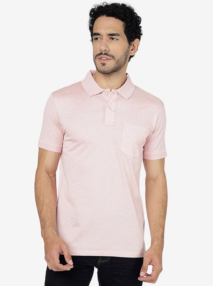 Light Pink Solid Slim Fit Polo T-Shirt | JadeBlue