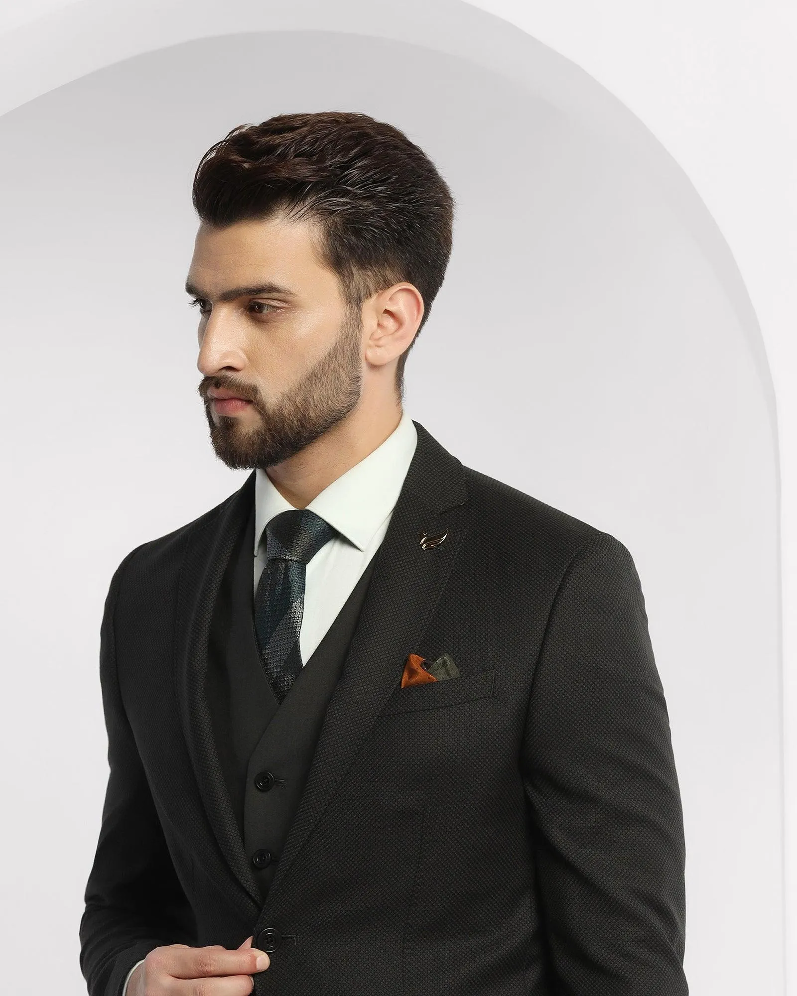 Luxe Three Piece Olive Textured Formal Suit - Rolfe