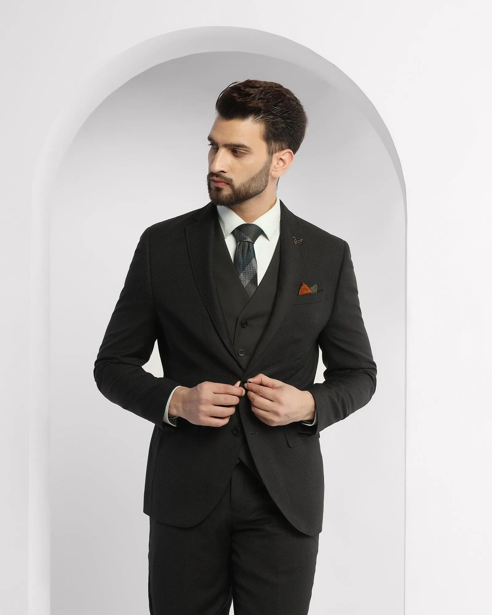 Luxe Three Piece Olive Textured Formal Suit - Rolfe