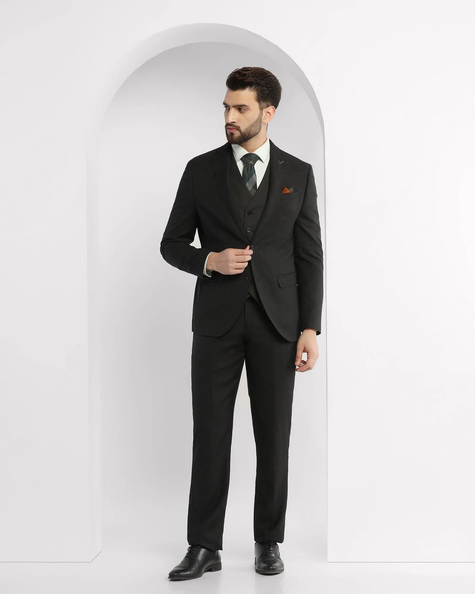 Luxe Three Piece Olive Textured Formal Suit - Rolfe