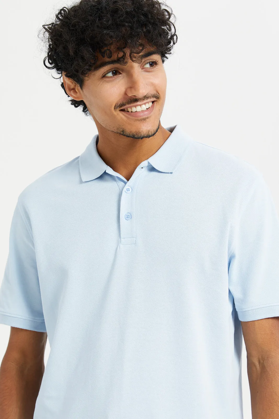 Men Blue Plain Polo Shirt