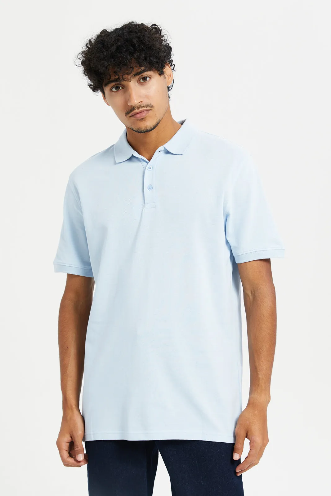 Men Blue Plain Polo Shirt