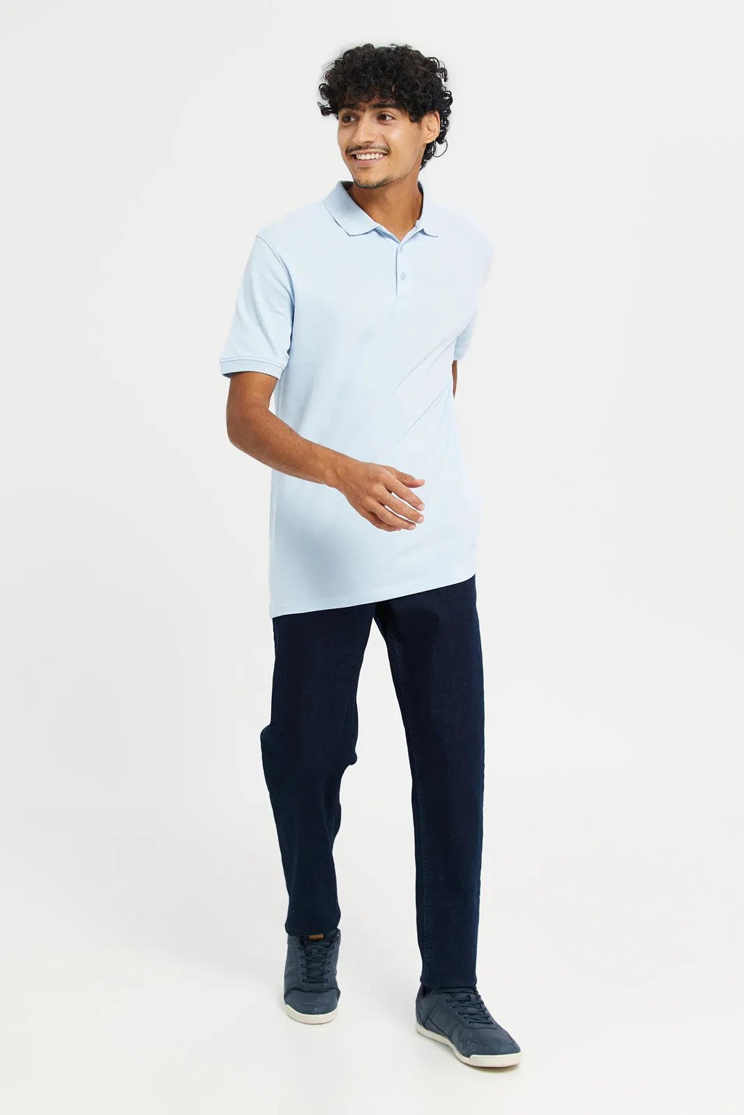 Men Blue Plain Polo Shirt