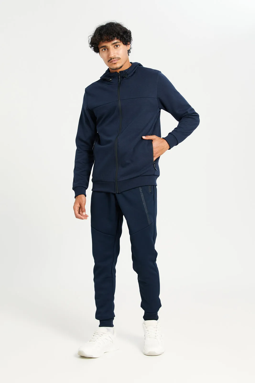 Men Navy Hooded Zip-Through Sweatshirt