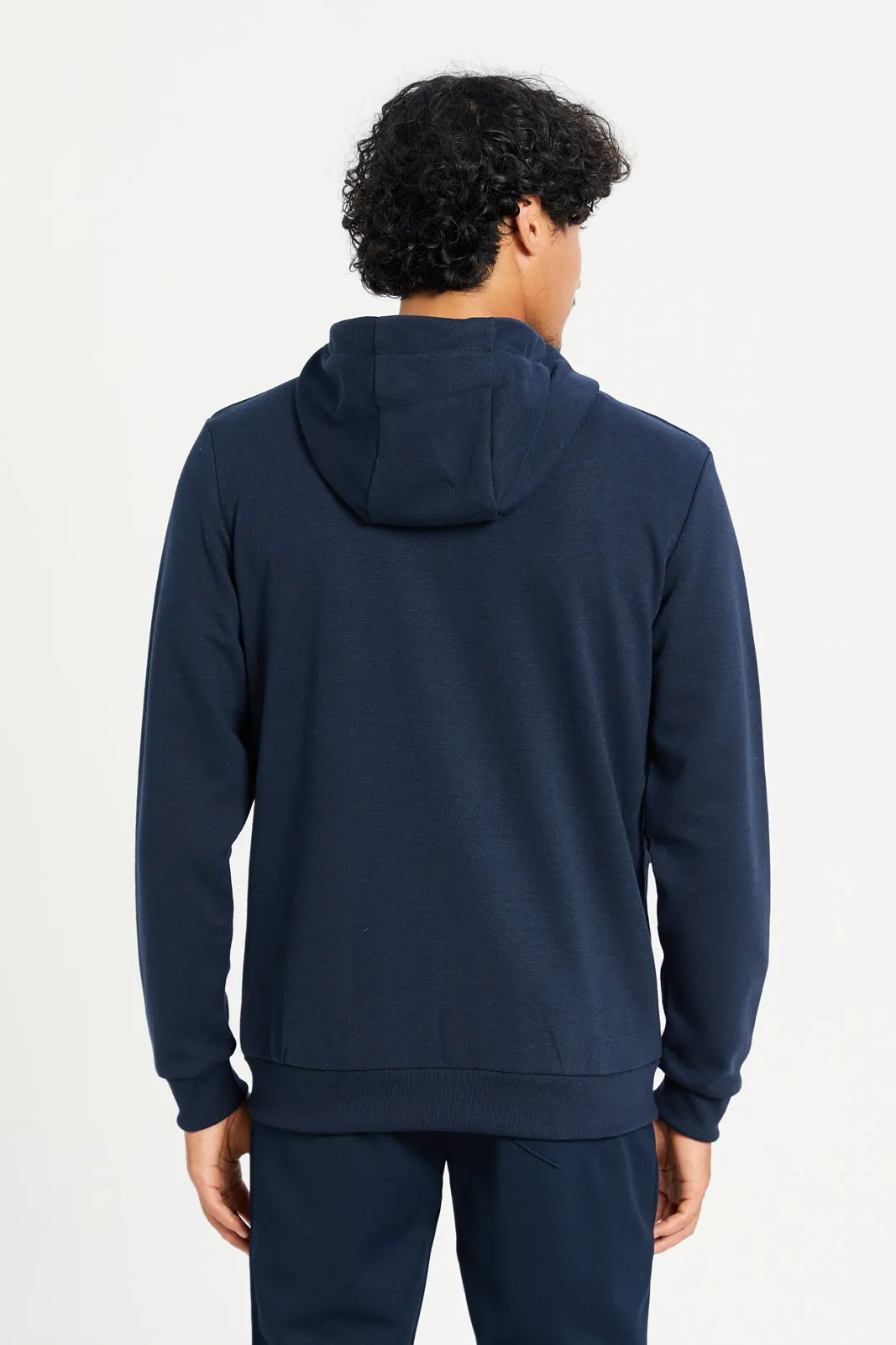 Men Navy Hooded Zip-Through Sweatshirt