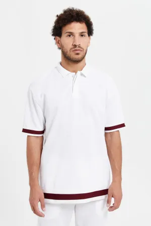 Men White Jacquard Lounge Polo Shirt