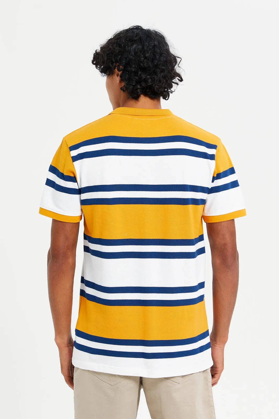 Men Yellow Striped Polo Shirt