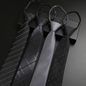 Men's Black-Gray Zipper Tie Classic Necktie