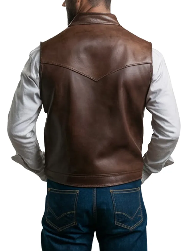 Men's Classic Brown Clay Leather Vest