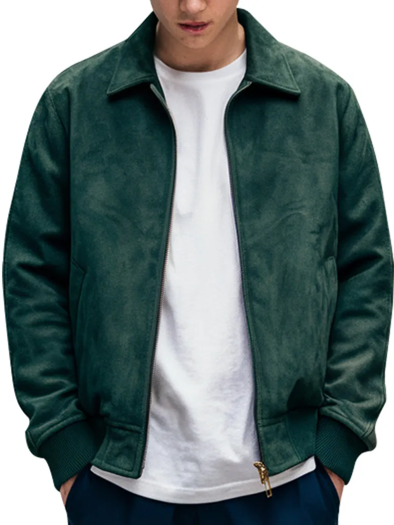 Men's Green Suede Bomber Jacket