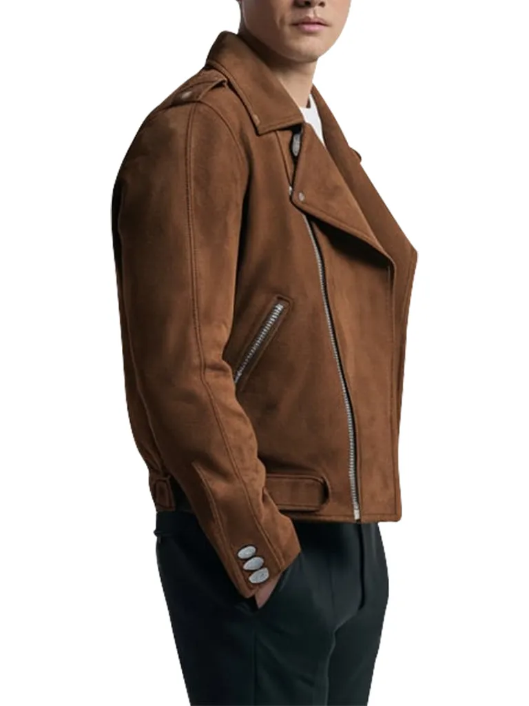 Men's Moto Style Brown Suede Biker Jacket