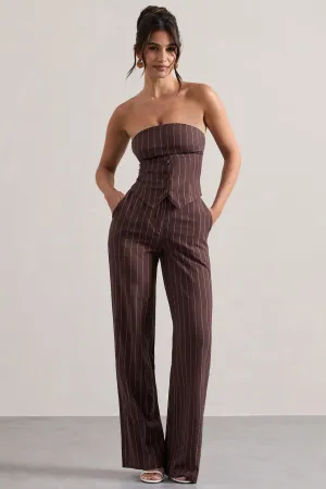 Missed Out | Chocolate Brown Pinstripe Wide-Leg Trousers